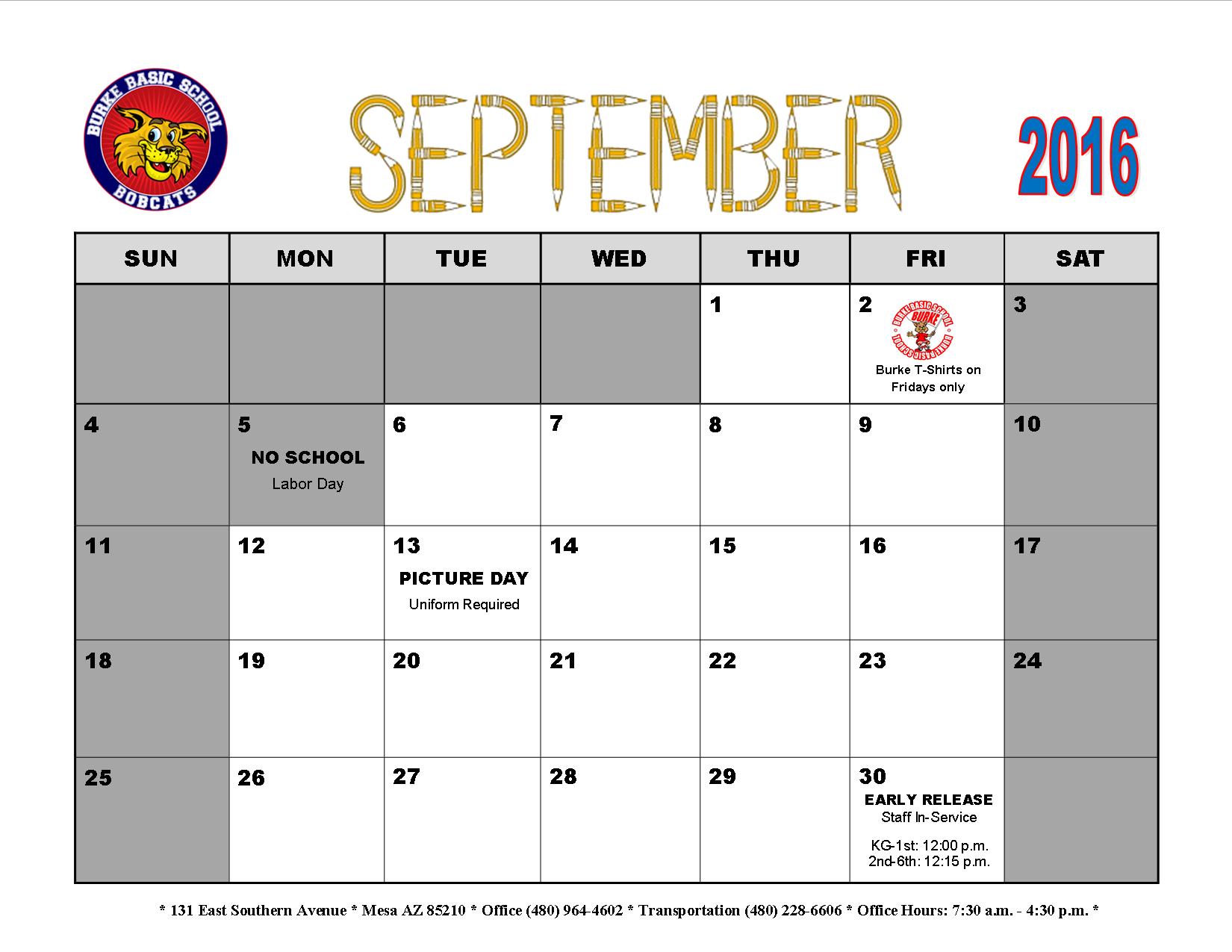 September Newsletter and Calendar Burke Basic School