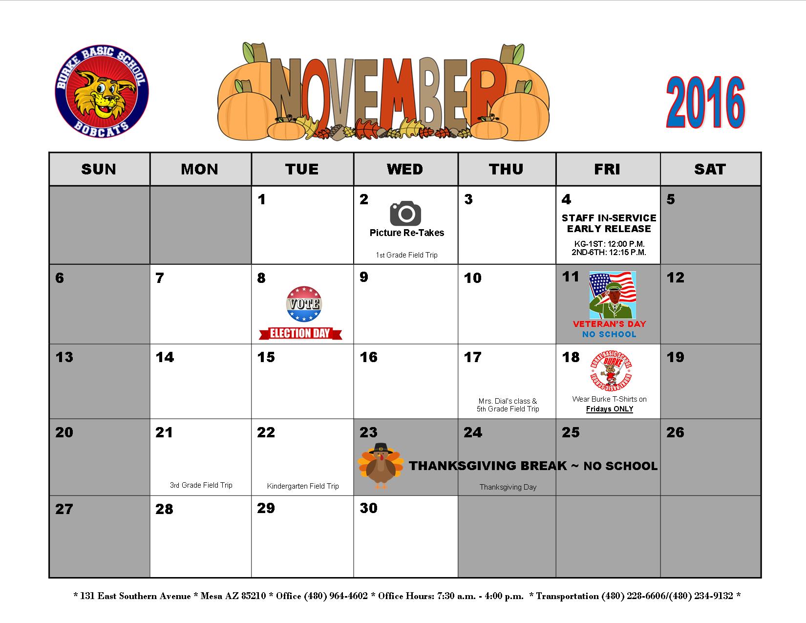 November Newsletter and Calendar Burke Basic School