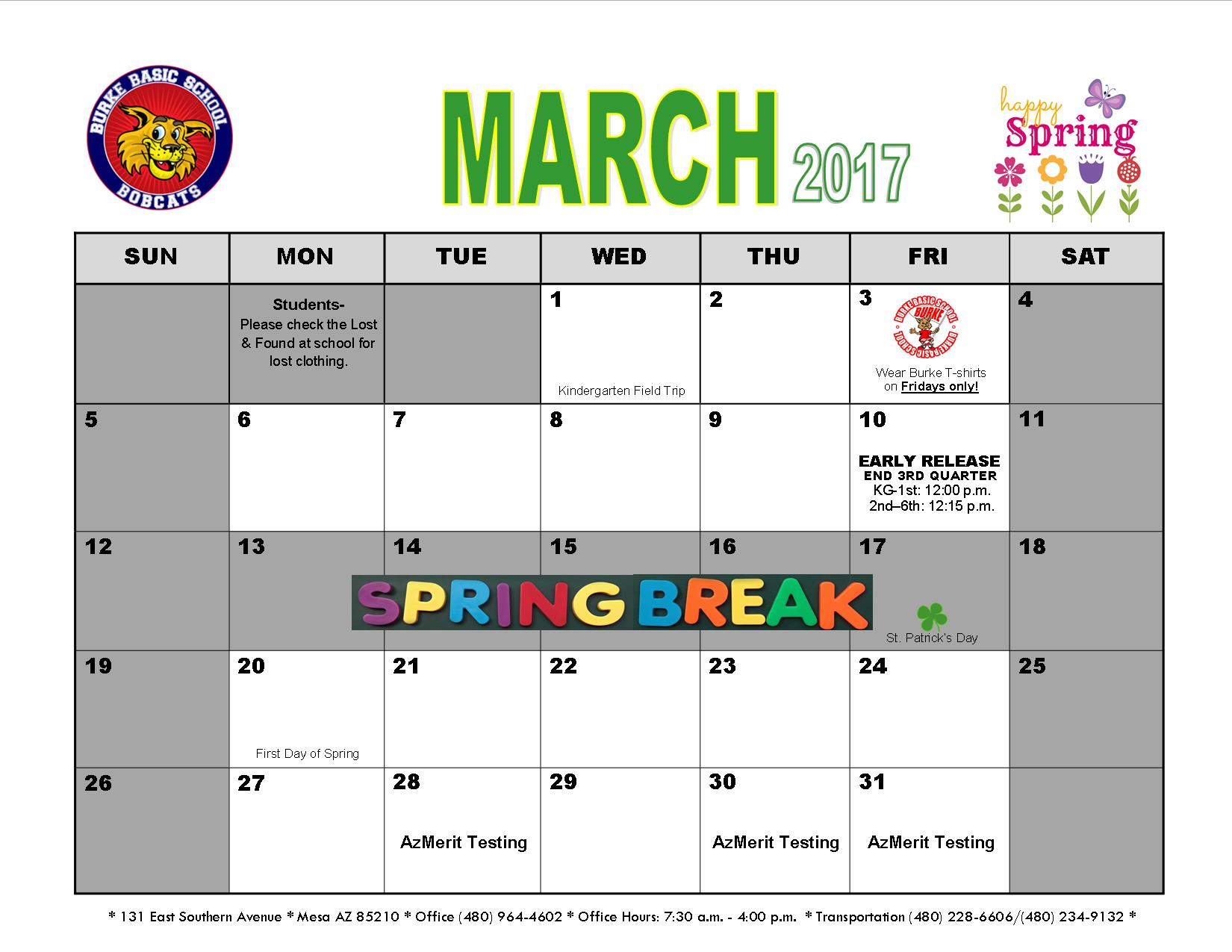 March 2017 Newsletter and Calendar Burke Basic School