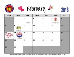 Paw Print Calendar February 2016