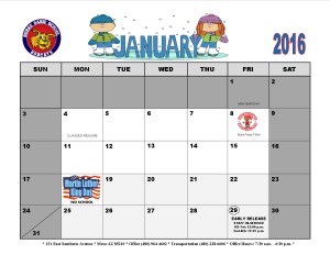 Paw Print Calendar January 2016