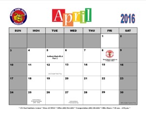 Paw Print Calendar April 2016