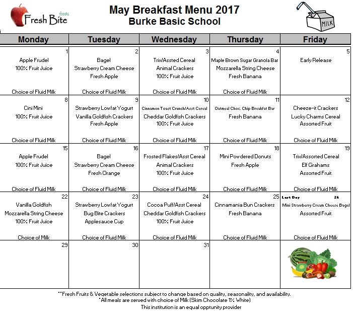 May 2017 Breakfast and Lunch Calendars – Burke Basic School