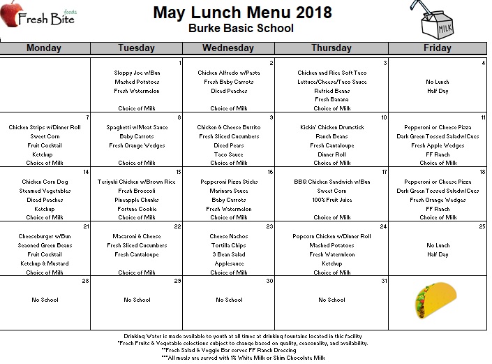 May 2018 Breakfast and Lunch Menus | Burke Basic School